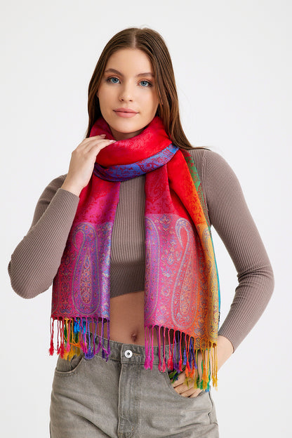 Paisley Desen Pashmina Şal-Rainbow