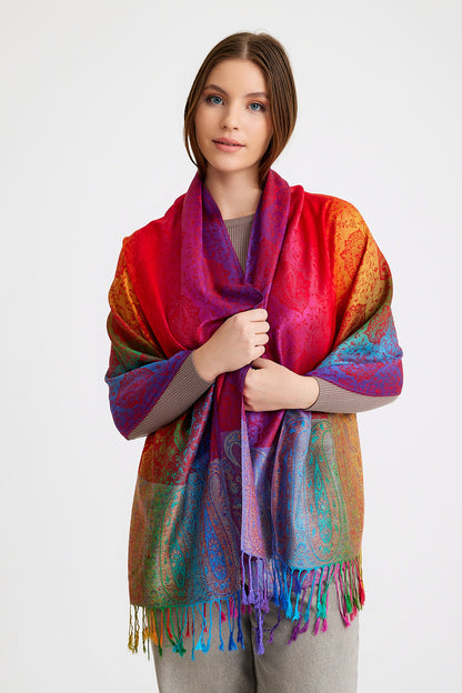 Paisley Desen Pashmina Şal-Rainbow