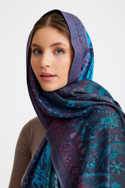 Paisley Desen Pashmina Şal - Mavi & Mor