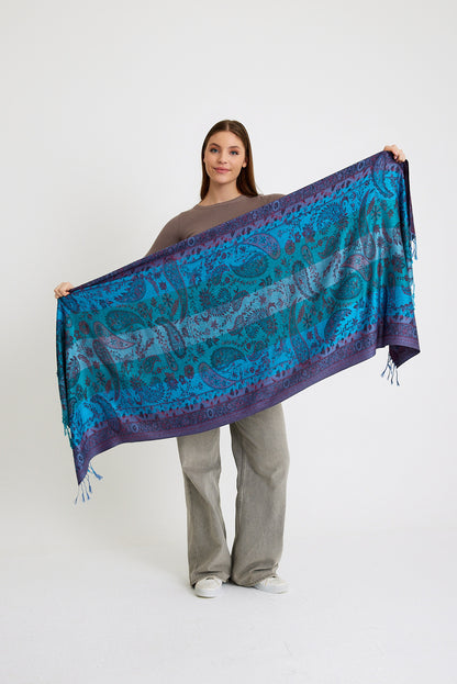 Paisley Desen Pashmina Şal - Mavi & Mor
