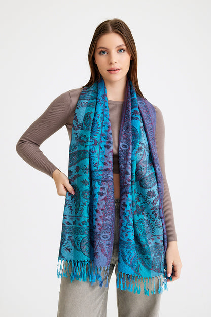Paisley Desen Pashmina Şal - Mavi & Mor