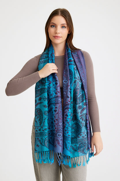 Paisley Desen Pashmina Şal - Mavi & Mor