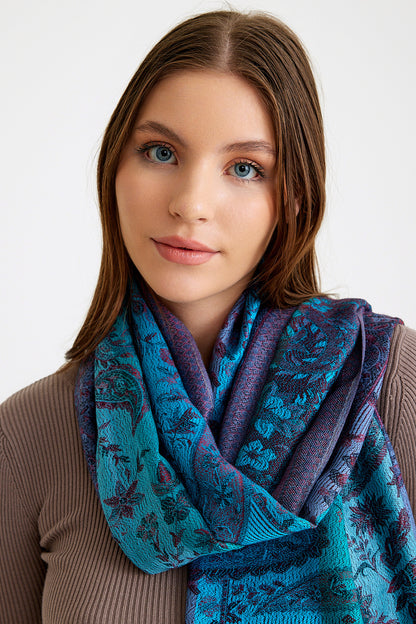 Paisley Desen Pashmina Şal - Mavi & Mor