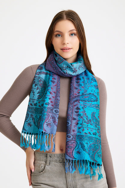 Paisley Desen Pashmina Şal - Mavi & Mor