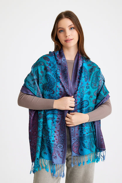 Paisley Desen Pashmina Şal - Mavi & Mor