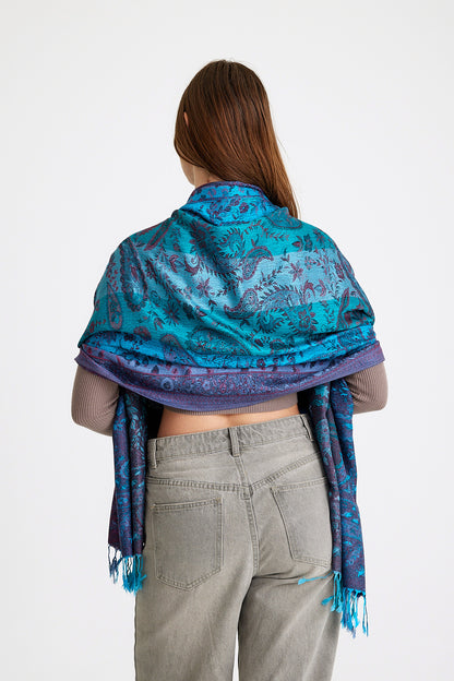 Paisley Desen Pashmina Şal - Mavi & Mor