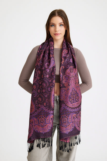 Paisley Desen Pashmina Şal - Mor