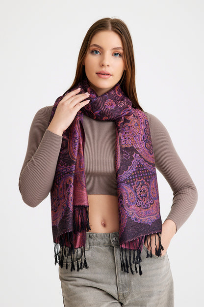 Paisley Desen Pashmina Şal - Mor