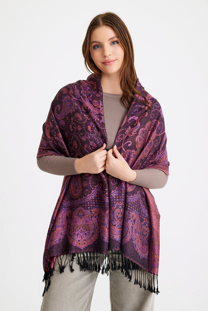 Paisley Desen Pashmina Şal - Mor