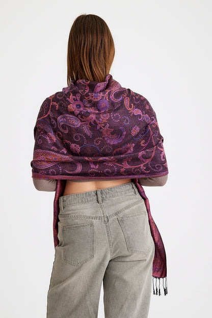 Paisley Desen Pashmina Şal - Mor