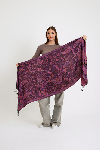 Paisley Desen Pashmina Şal - Mor