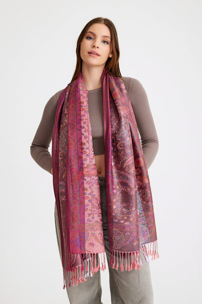 Paisley Desen Pashmina Şal - Pembe