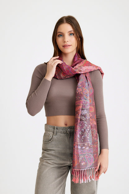 Paisley Desen Pashmina Şal - Pembe