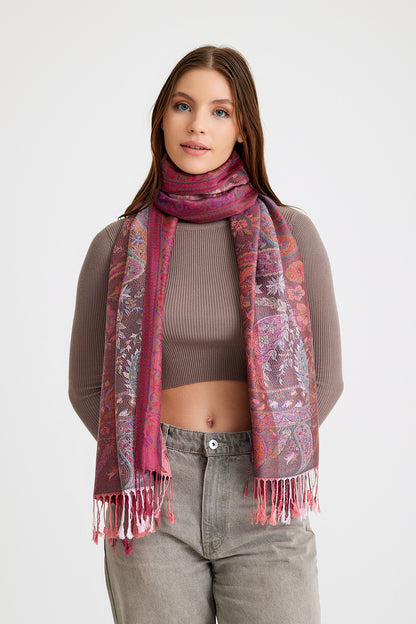 Paisley Desen Pashmina Şal - Pembe