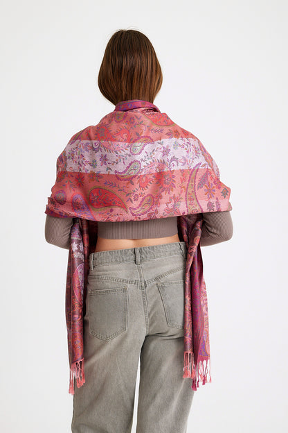 Paisley Desen Pashmina Şal - Pembe