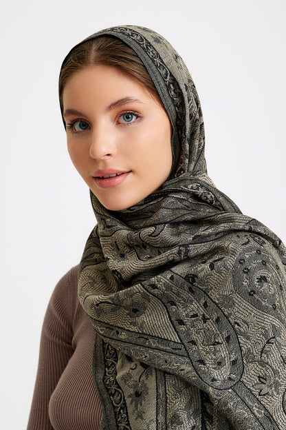 Paisley Desen Pashmina Şal - Siyah