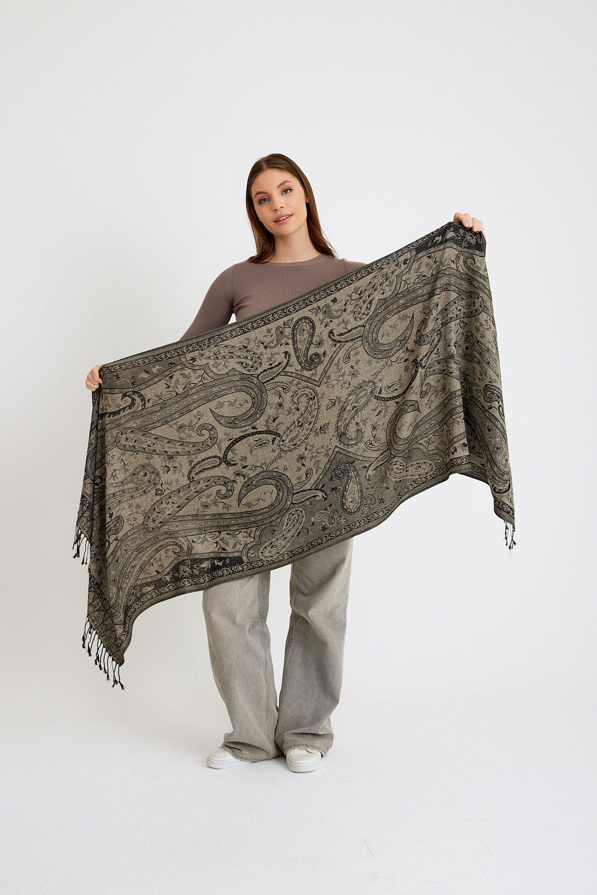 Paisley Desen Pashmina Şal - Siyah