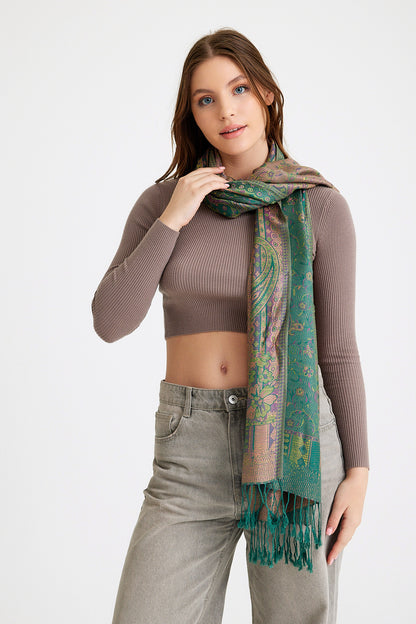 Paisley Desen Pashmina Şal - Yeşil