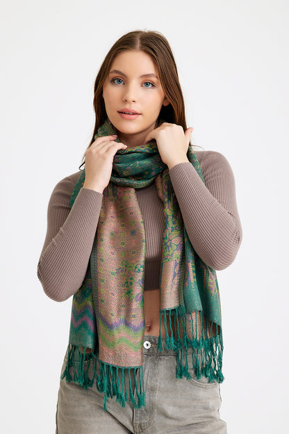 Paisley Desen Pashmina Şal - Yeşil