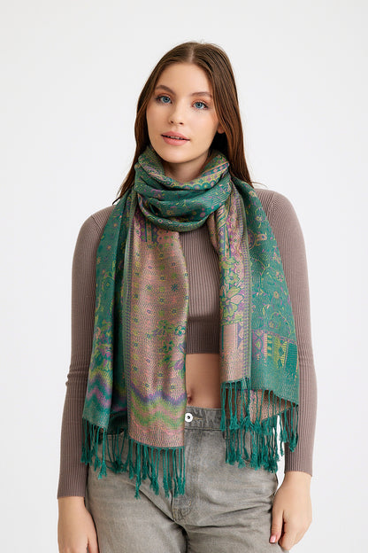 Paisley Desen Pashmina Şal - Yeşil