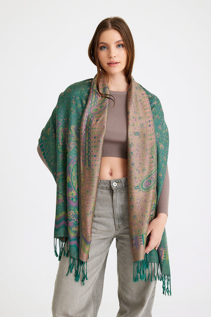 Paisley Desen Pashmina Şal - Yeşil