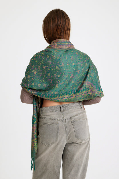 Paisley Desen Pashmina Şal - Yeşil