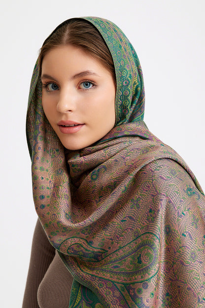 Paisley Desen Pashmina Şal - Yeşil