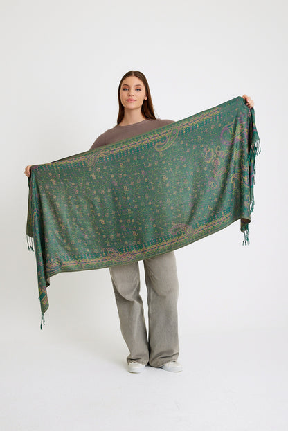 Paisley Desen Pashmina Şal - Yeşil