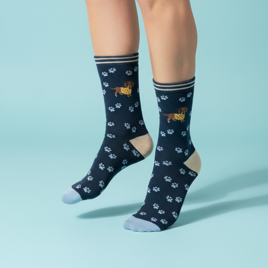Pati Desenli Dachshund Köpek Çorap