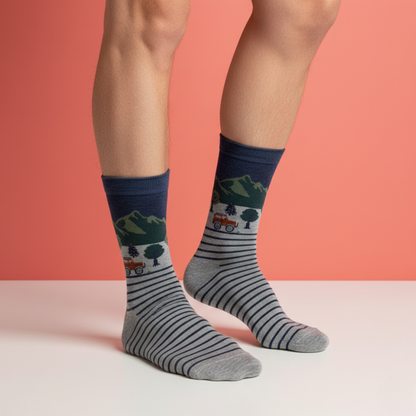 Road Trip Dağ Manzaralı Çizgili Çorap