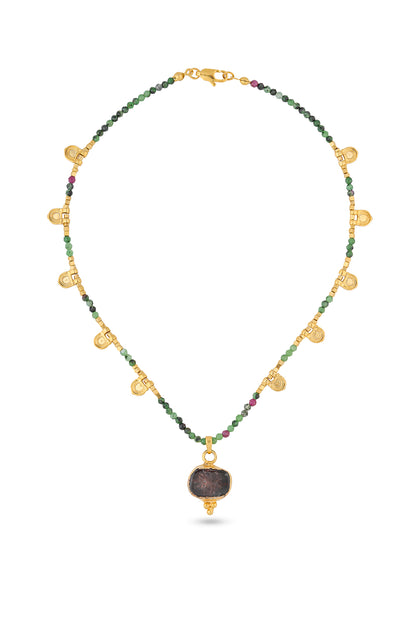 Greeny Bohemian - Anyolit & Granat Özel Tasarım Kolye
