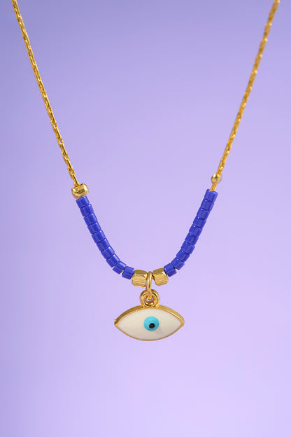 Lacivert Miyuki Boncuklu Mini Göz Nazar Charm Kolye