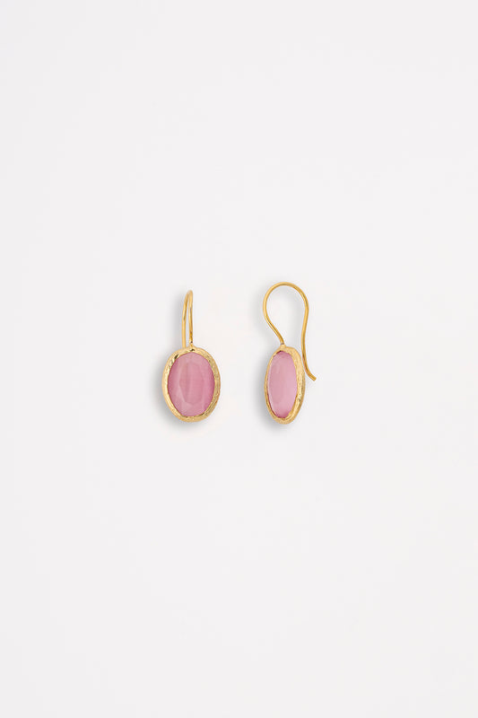 Pembe Kedi Gözü Sıvama Askılı Oval Kesim Küpe