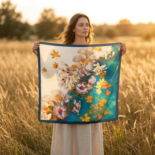 Sonbahar Işığı Fular – Turkuaz | 68 cm x 68 cm