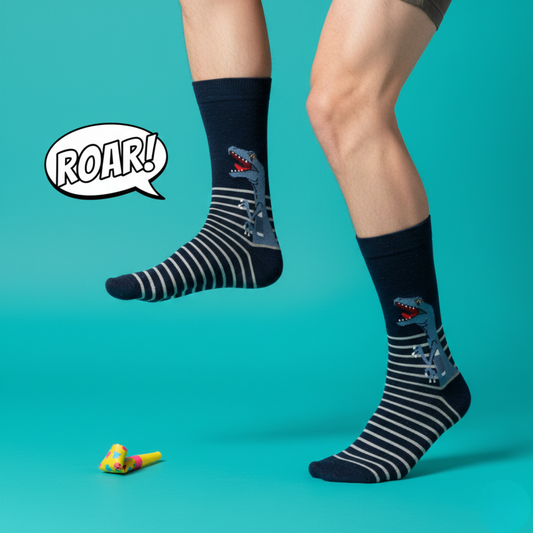 Striped Dino Eğlenceli Dinozor Desenli Çorap