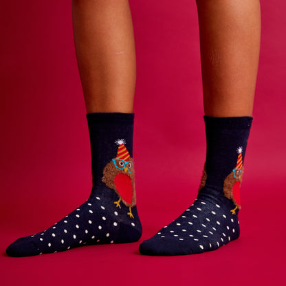 Tüylü Baykuş Desenli Renkli Çorap