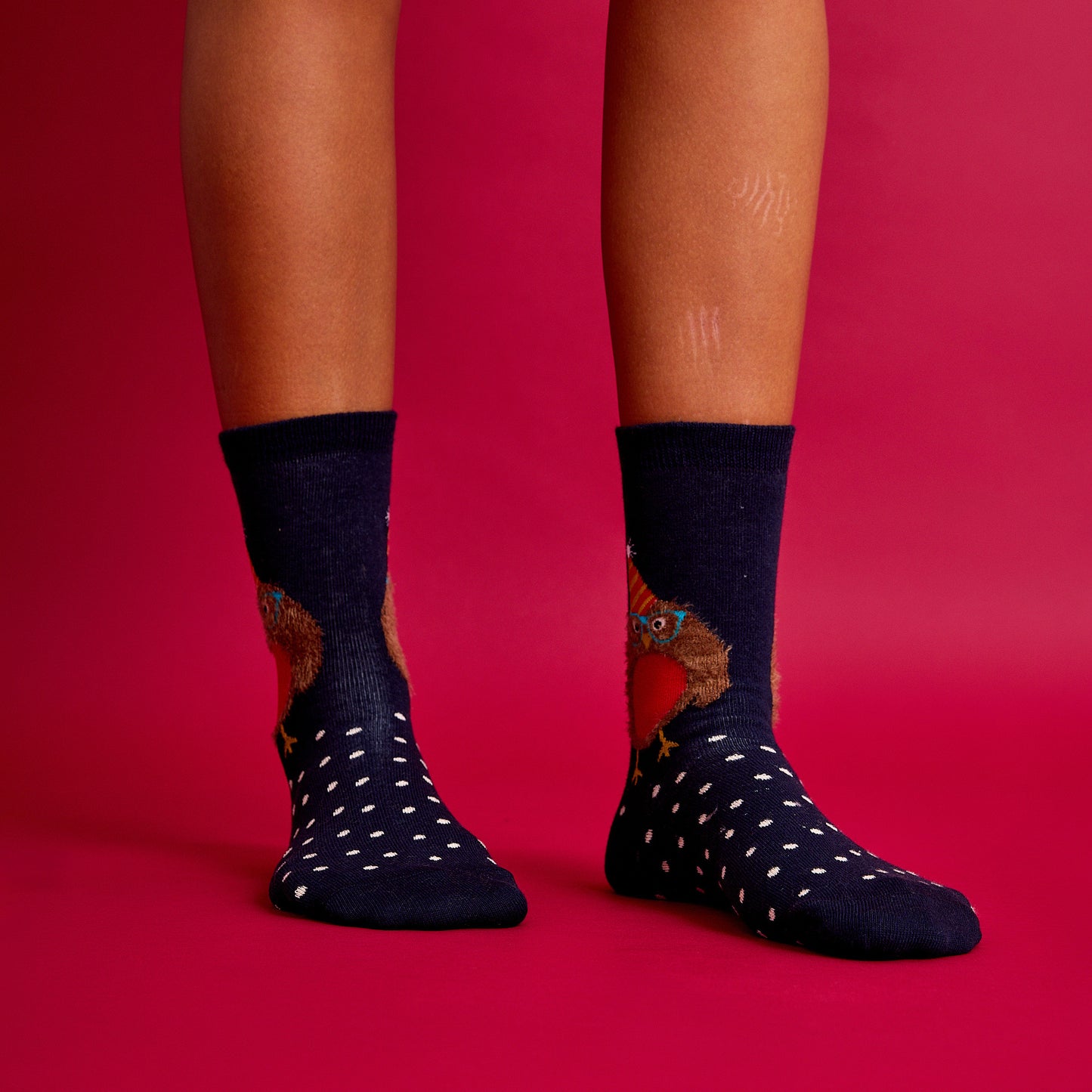 Tüylü Baykuş Desenli Renkli Çorap