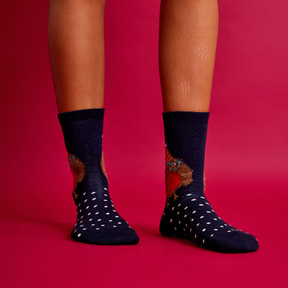 Tüylü Baykuş Desenli Renkli Çorap