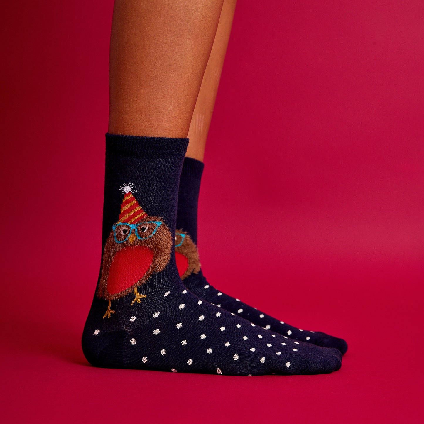 Tüylü Baykuş Desenli Renkli Çorap