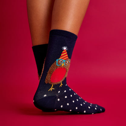 Tüylü Baykuş Desenli Renkli Çorap