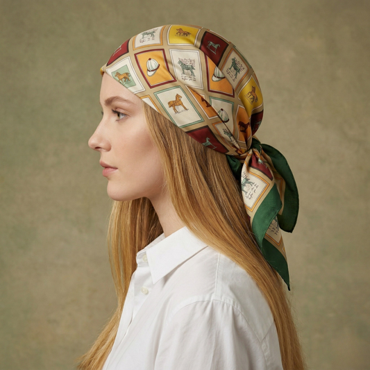 Vintage Atlar Fular – Yeşil | 68 cm x 68 cm