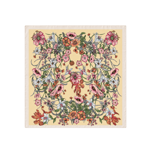 Vintage Çiçek Fular – Limon Sarısı | 68 cm x 68 cm