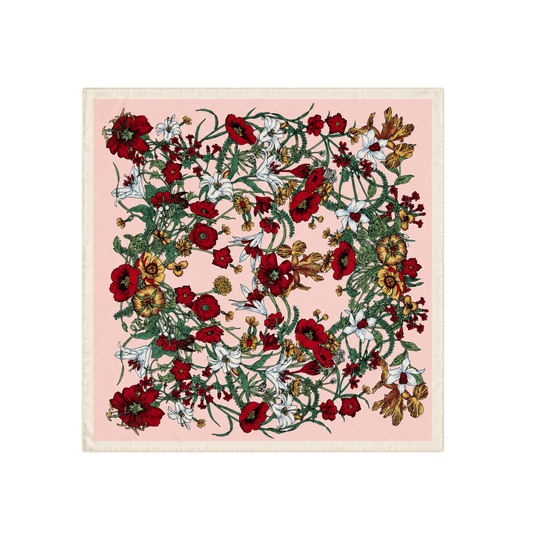 Vintage Çiçek pudra ipek fular – 68x68 cm – floral desenli ürün görseli