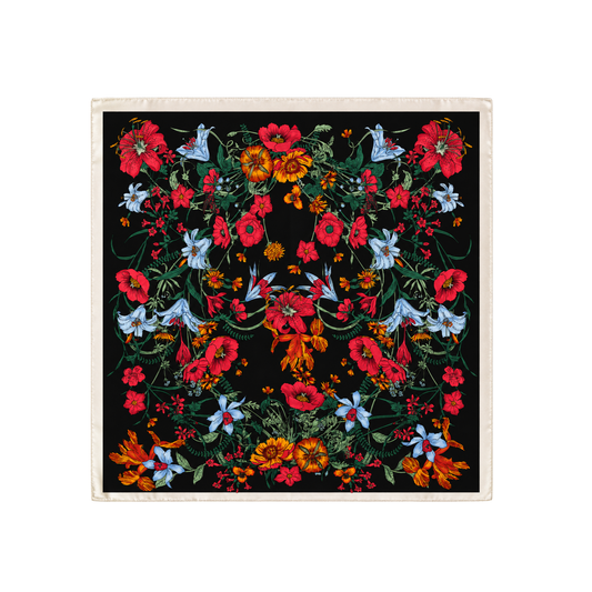 Vintage Çiçek Fular – Siyah | 68 cm x 68 cm