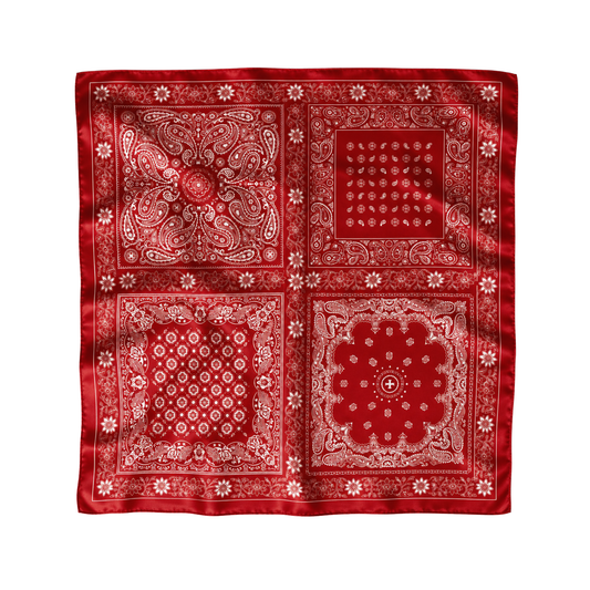 Vintage Kırmızı 70x70 cm ipek fular – kırmızı zemin üzerinde paisley desenli Soul of Anatolia tasarımı