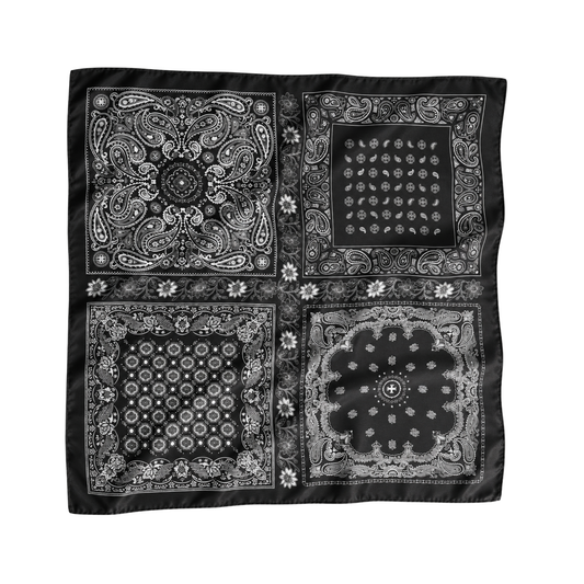 Vintage Kırmızı 68x68 cm ipek fular – siyah zemin üzerinde paisley desenli Soul of Anatolia tasarımı