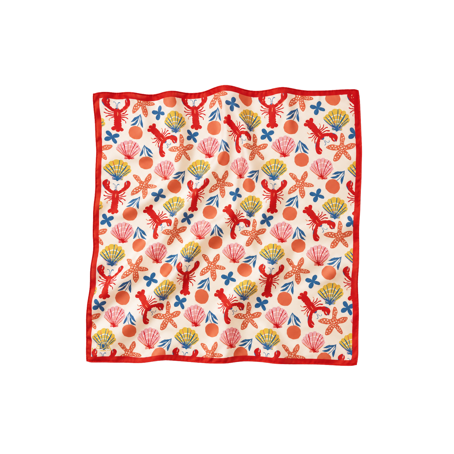 Yaz Kıyısı 68x68 cm ipek deniz kabuklu ve denizyıldızı desenli Soul of Anatolia fular