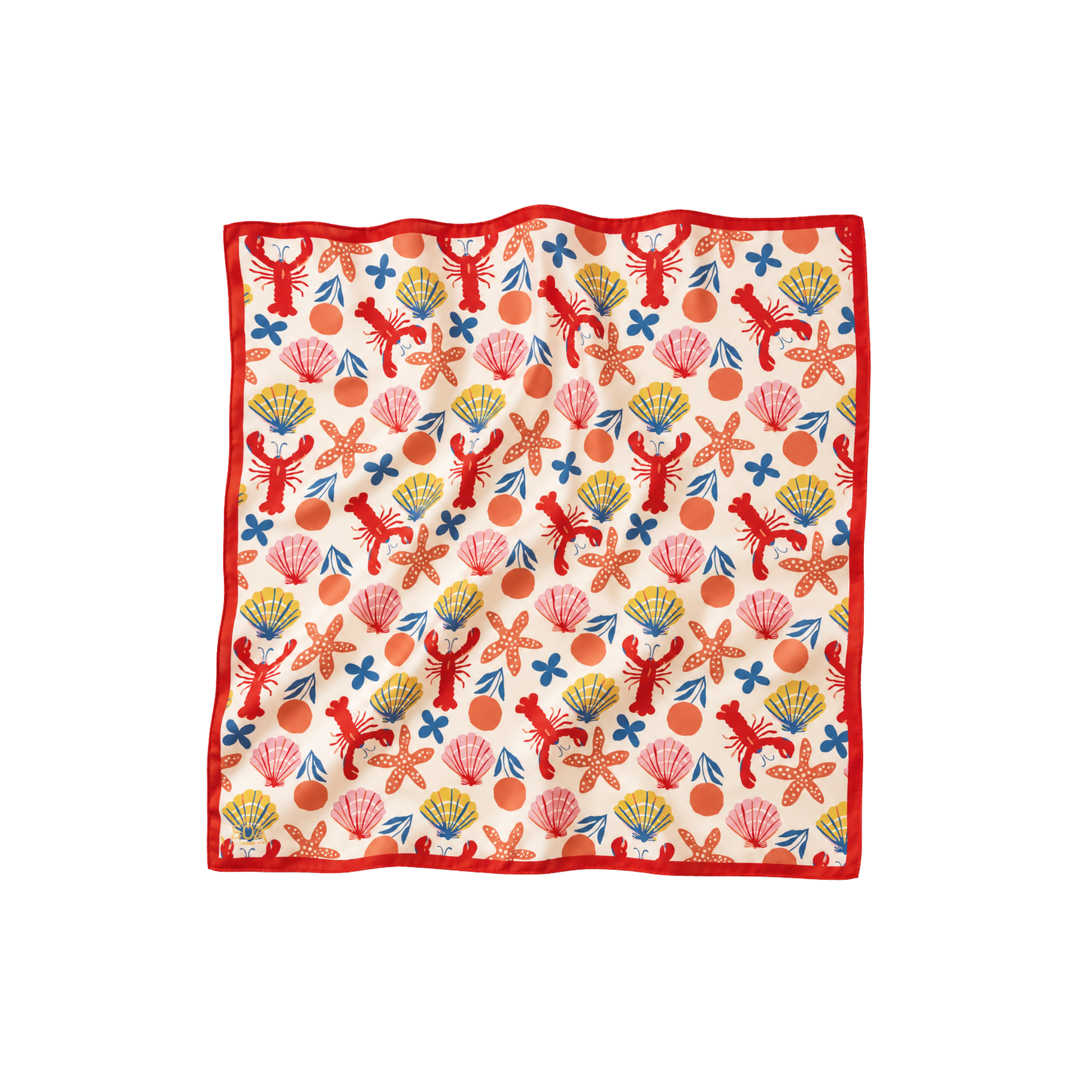Yaz Kıyısı 68x68 cm ipek deniz kabuklu ve denizyıldızı desenli Soul of Anatolia fular
