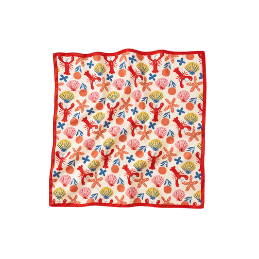 Yaz Kıyısı 68x68 cm ipek deniz kabuklu ve denizyıldızı desenli Soul of Anatolia fular